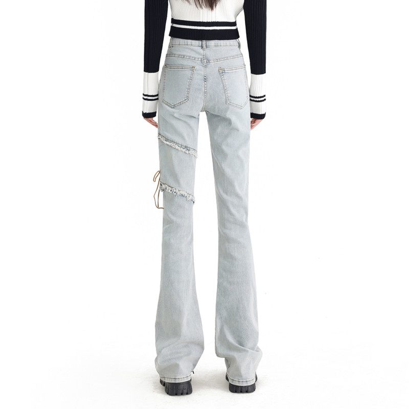 Šipkaste traperice na vezanje Ženske ljetne crne vintage uske hlače visokog struka Traper hlače Ulična odjeća Korejska moda Y2K