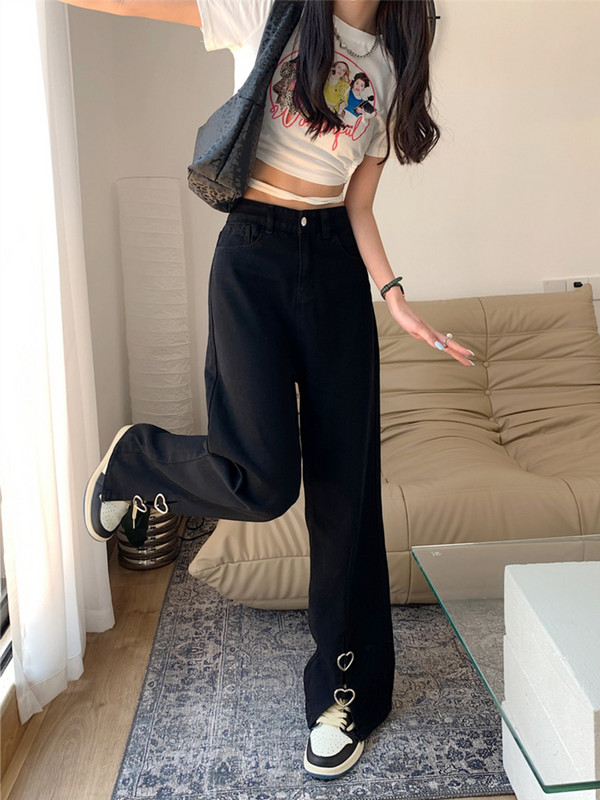 Široke hlače Ženske traperice visokog struka Ulična odjeća Korejska moda Ravne široke hlače Ženske traper hlače