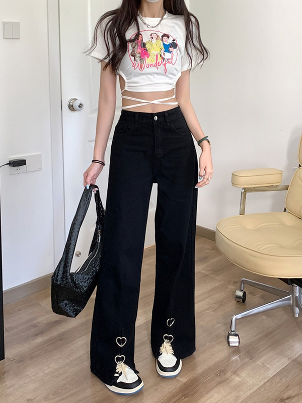 Široke hlače Ženske traperice visokog struka Ulična odjeća Korejska moda Ravne široke hlače Ženske traper hlače