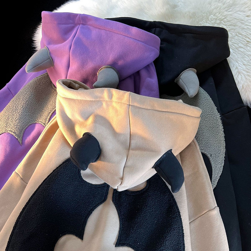 Γυναικεία φούτερ με κουκούλα με κέντημα διαβόλου Y2K Casual ρετρό φαρδιά φούτερ με μακρυμάνικη κουκούλα Ζευγάρι Φθινοπωρινά χειμερινά γοτθικά φερμουάρ κουκούλα