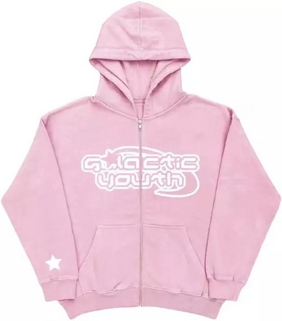 Nauji rūbai, žvaigždės raidžių spauda retro negabaritinis gobtuvas moteriškas Y2K gatvės hiphopo spalvos Harajuku laisvalaikis moteriškas megztinis su užtrauktuku