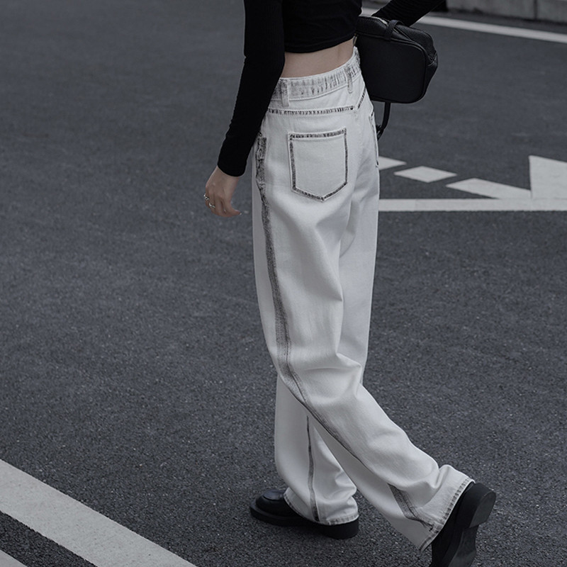 Korejske široke traperice do struka za žene Modne ravne hlače širokih nogavica 2022. Crne bijele traper hlače Y2k Ulična odjeća Ženska