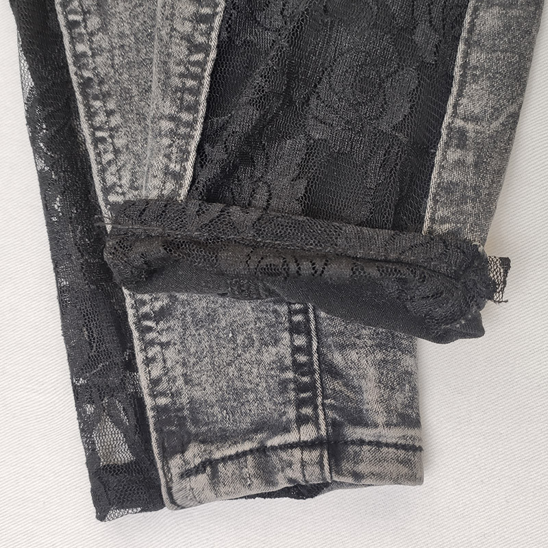 Ženske traperice visokog struka 2023. Proljeće Čipkasti šavovi Nove modne retro sive traperice Seksi uske hlače Pencil Hlače Rastezljive traperice za