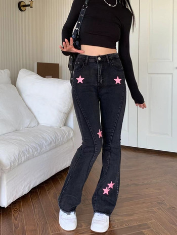 Star Flare Jeans Γυναικείο Κορεάτικο στυλ Λεπτό ψηλόμεσο συνονθύλευμα Vintage all-match Γλυκό casual ίσιο παντελόνι Τζιν