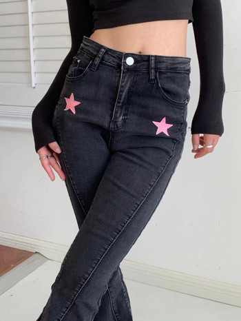 Star Flare Jeans Γυναικείο Κορεάτικο στυλ Λεπτό ψηλόμεσο συνονθύλευμα Vintage all-match Γλυκό casual ίσιο παντελόνι Τζιν