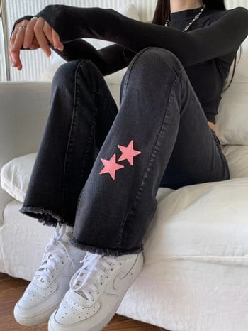 Star Flare Jeans Γυναικείο Κορεάτικο στυλ Λεπτό ψηλόμεσο συνονθύλευμα Vintage all-match Γλυκό casual ίσιο παντελόνι Τζιν