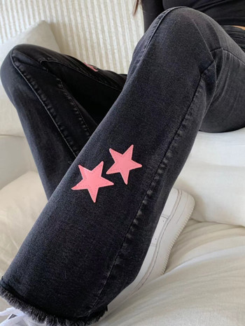 Star Flare Jeans Γυναικείο Κορεάτικο στυλ Λεπτό ψηλόμεσο συνονθύλευμα Vintage all-match Γλυκό casual ίσιο παντελόνι Τζιν