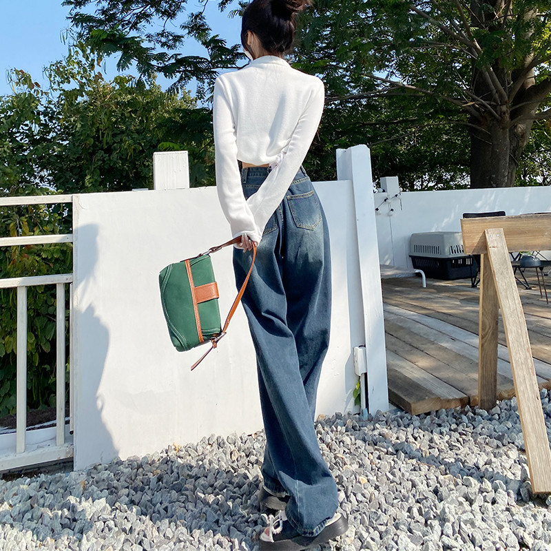 Vintage ženske traperice visokog struka Korejska modna ulična odjeća Ženske traper hlače širokih nogavica Ravne široke Mom traper hlače