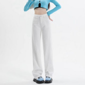 Ravne traperice širokih nogavica Ženske ljetne klasične retro široke traper hlače visokog struka pune dužine Ulična odjeća Ležerna moda