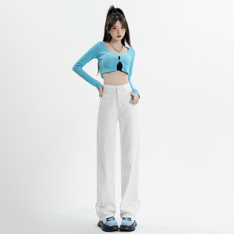 Ravne traperice širokih nogavica Ženske ljetne klasične retro široke traper hlače visokog struka pune dužine Ulična odjeća Ležerna moda