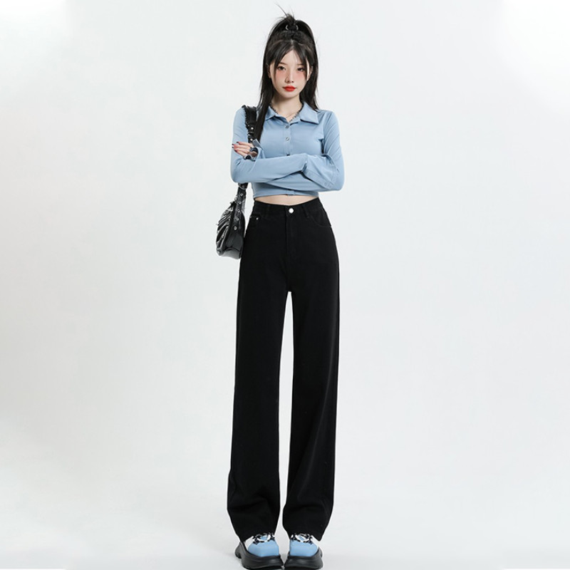 Ravne traperice širokih nogavica Ženske ljetne klasične retro široke traper hlače visokog struka pune dužine Ulična odjeća Ležerna moda