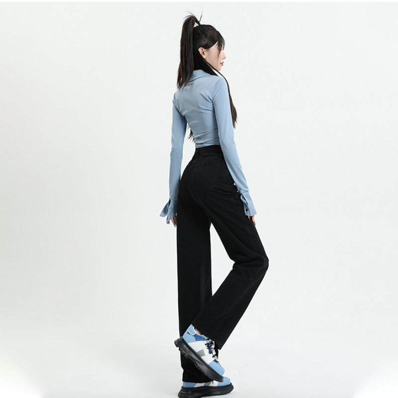 Ravne traperice širokih nogavica Ženske ljetne klasične retro široke traper hlače visokog struka pune dužine Ulična odjeća Ležerna moda