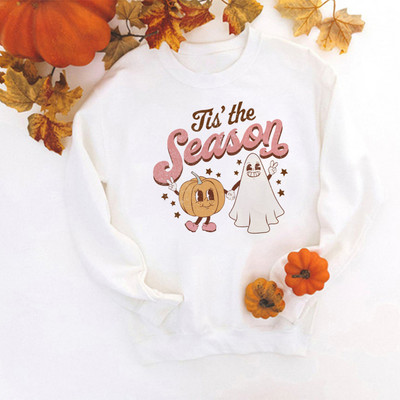 Cămașă cu cafea de toamnă Tricou drăguț de toamnă Cămașă cu condimente de dovleac de Halloween Pulover de toamnă pentru femei Este sezonul Tricou pentru petrecere de Halloween