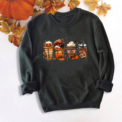 Cămașă cu cafea de toamnă Tricou drăguț de toamnă Cămașă cu condimente de dovleac de Halloween Pulover de toamnă pentru femei Este sezonul Tricou pentru petrecere de Halloween