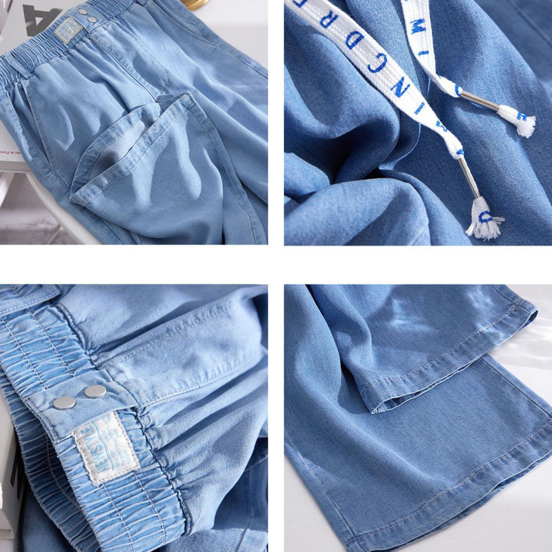 Μπλε τζιν παντελόνι φαρδύ μέχρι τον αστράγαλο Ελαστικό ψηλόμεσο ίσιο τζιν για γυναίκες Oversized 4xl Loose Vaquero Summer Pantalones