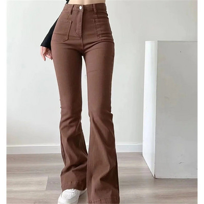 Moteriški platėjantys džinsai Laisvos džinsinės kelnės apačia tiesiu aukštu juosmeniu, 2022 m. pavasario rudens vienspalviai moteriški madingi gatvės drabužiai