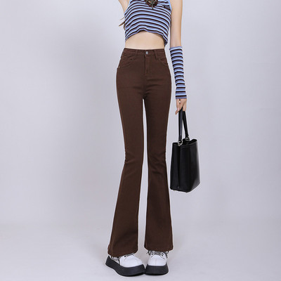 Smeđe traperice Ženske traper hlače Proljeće Jesen Modne ravne retro široke hlače visokog struka Uske korejske ulične