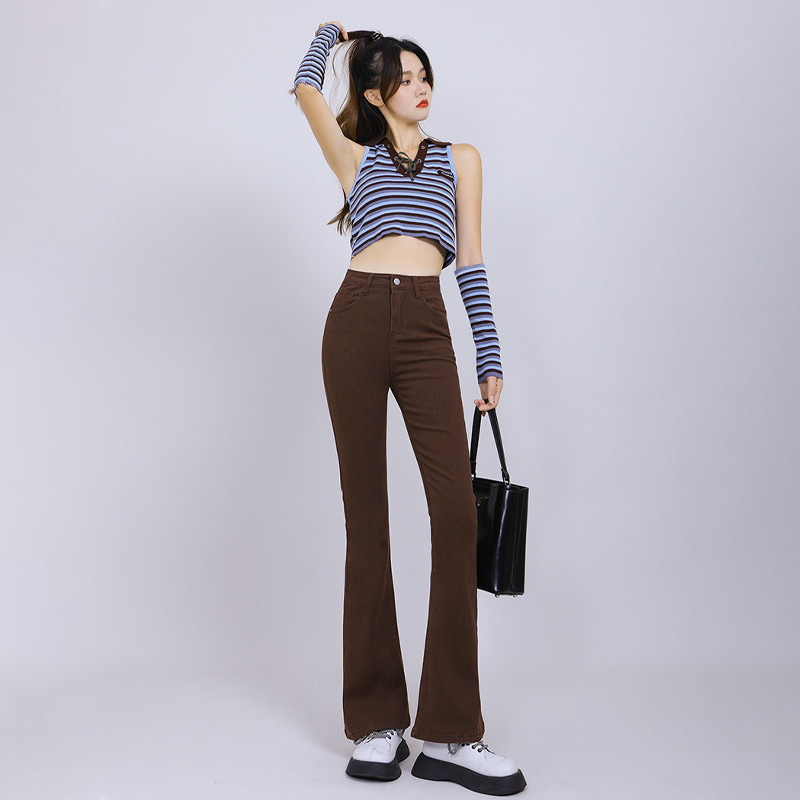 Smeđe traperice Ženske traper hlače Proljeće Jesen Modne ravne retro široke hlače visokog struka Uske korejske ulične