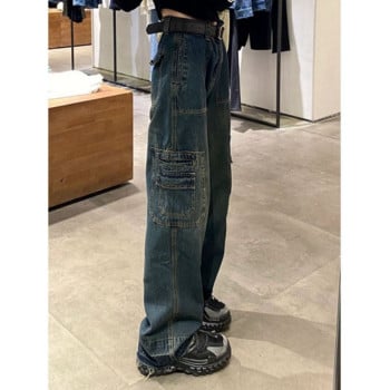 Γυναικεία Vintage Washed Jeans High Street Χαλαρά ταλαιπωρημένα τζιν ψηλόμεση American Casual Fashion Street Hip Hop Φαρδύ παντελόνι