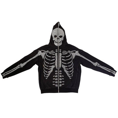 Ženska Y2k modna majica s kapuljačom s kapuljačom i vještim dijamantom, grunge ženska majica s kapuljačom s patentnim zatvaračem, punk Harajuku Gornja odjeća dugih rukava