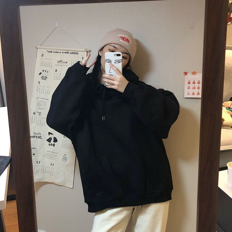 QWEEK Harajuku prevelika majica s kapuljačom Ženska bijela trenirka u korejskom stilu Preppy crni pulover Hip Hop trend ulične odjeće s pamučnom kapuljačom