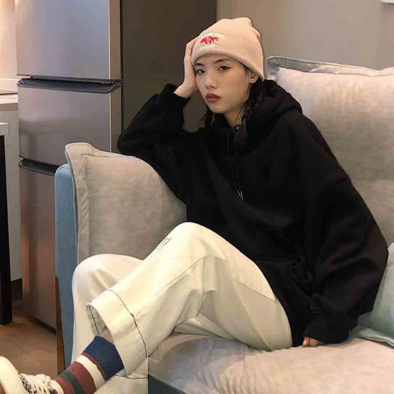 QWEEK Harajuku prevelika majica s kapuljačom Ženska bijela trenirka u korejskom stilu Preppy crni pulover Hip Hop trend ulične odjeće s pamučnom kapuljačom