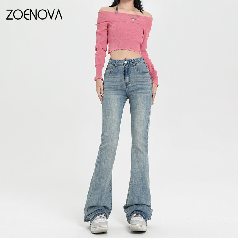 ZOENOVA jesenske ženske vintage traper široke hlače, modne nove ležerne ulične odjeće visokog struka, uske, meke mamine hlače Harajuku Y2K traperice