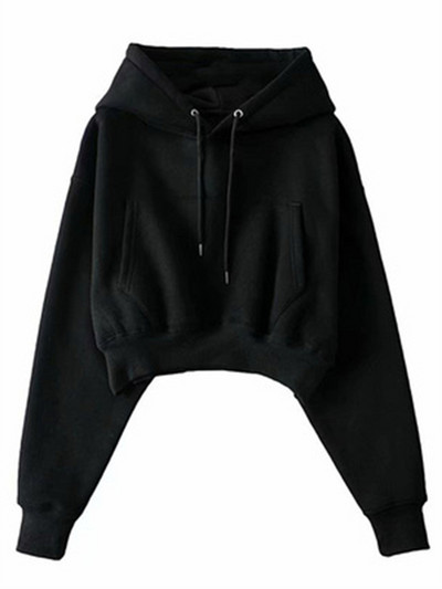 Χειμερινές γυναικείες κουκούλες από μασίφ Fleece Ρούχα με μακρυμάνικο μπλουζάκια με φαρδιά τσέπη Γυναικείο πουλόβερ