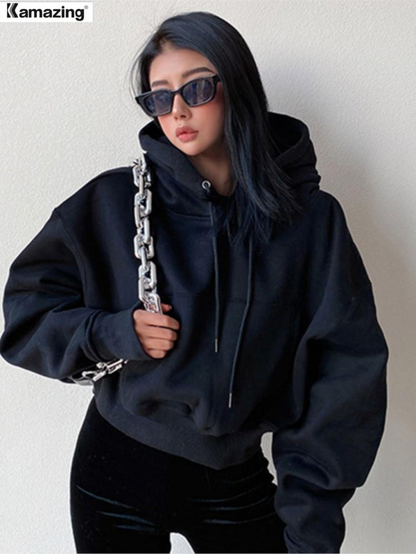 Χειμερινές γυναικείες κουκούλες από μασίφ Fleece Ρούχα με μακρυμάνικο μπλουζάκια με φαρδιά τσέπη Γυναικείο πουλόβερ