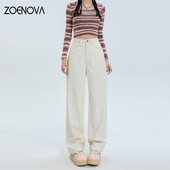 ZOENOVA Φθινοπωρινό Y2K Γυναικεία Κορεάτικα Vintage Streetwear Φαρδύ τζιν ψηλόμεσο ίσιο φαρδύ παντελόνι μόδας Νέο casual παντελόνι