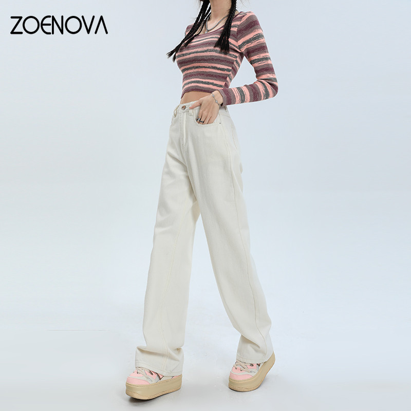 ZOENOVA Φθινοπωρινό Y2K Γυναικεία Κορεάτικα Vintage Streetwear Φαρδύ τζιν ψηλόμεσο ίσιο φαρδύ παντελόνι μόδας Νέο casual παντελόνι