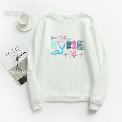 Nursing Is My Heart Nurse Επιστολή εκτύπωσης Γυναικεία φούτερ Φούτερ Harajuku Φθινοπωρινό Χειμερινό μακρυμάνικο Γυναικείο φούτερ με λαιμόκοψη