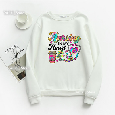 Nursing Is My Heart Nurse Επιστολή εκτύπωσης Γυναικεία φούτερ Φούτερ Harajuku Φθινοπωρινό Χειμερινό μακρυμάνικο Γυναικείο φούτερ με λαιμόκοψη