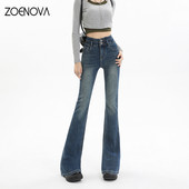 ZOENOVA Flare Jeans Γυναικεία Skinny ψηλόμεση Y2k τζιν παντελόνι Washed ρετρό σφουγγαρίστρα 2023 Φθινοπωρινή Κορεάτικη μόδα Streetwear