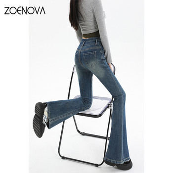 ZOENOVA Flare Jeans Γυναικεία Skinny ψηλόμεση Y2k τζιν παντελόνι Washed ρετρό σφουγγαρίστρα 2023 Φθινοπωρινή Κορεάτικη μόδα Streetwear