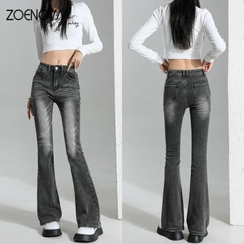 ZOENOVA Flare Jeans Γυναικεία Skinny ψηλόμεση Y2k τζιν παντελόνι Washed ρετρό σφουγγαρίστρα 2023 Φθινοπωρινή Κορεάτικη μόδα Streetwear