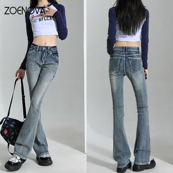 ZOENOVA Flare Jeans Γυναικεία Skinny ψηλόμεση Y2k τζιν παντελόνι Washed ρετρό σφουγγαρίστρα 2023 Φθινοπωρινή Κορεάτικη μόδα Streetwear