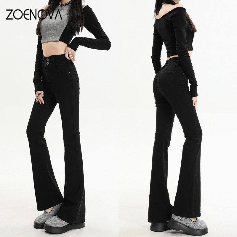 ZOENOVA Flare Jeans Γυναικεία Skinny ψηλόμεση Y2k τζιν παντελόνι Washed ρετρό σφουγγαρίστρα 2023 Φθινοπωρινή Κορεάτικη μόδα Streetwear