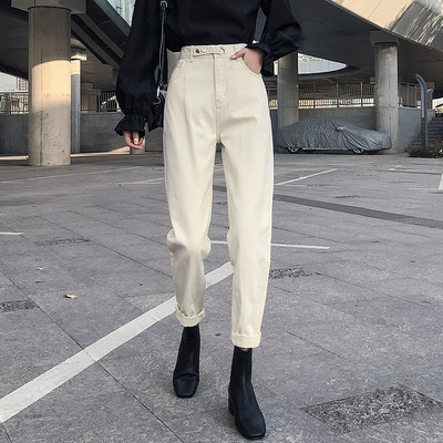 Kõrge vöökoht, sirge naiste teksad püksid naiste tänavarõivastele, lahtised naiste teksapüksid, nööbid, lukuga Naiste teksapüksid 2021