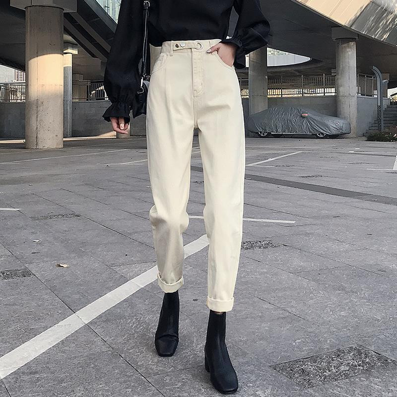 Kõrge vöökoht, sirge naiste teksad püksid naiste tänavarõivastele, lahtised naiste teksapüksid, nööbid, lukuga Naiste teksapüksid 2021