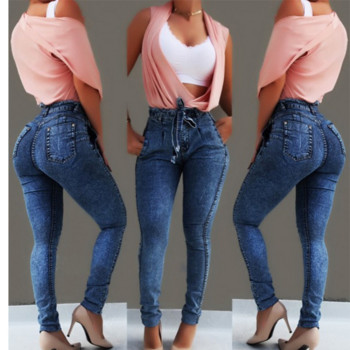 Άνοιξη 2022 ψηλόμεσο τζιν για γυναίκες Slim Stretch τζιν Jean Bodycon με φούντα Επίδεσμος Skinny Push Up Jeans Γυναικείο Ρούχο 5XL