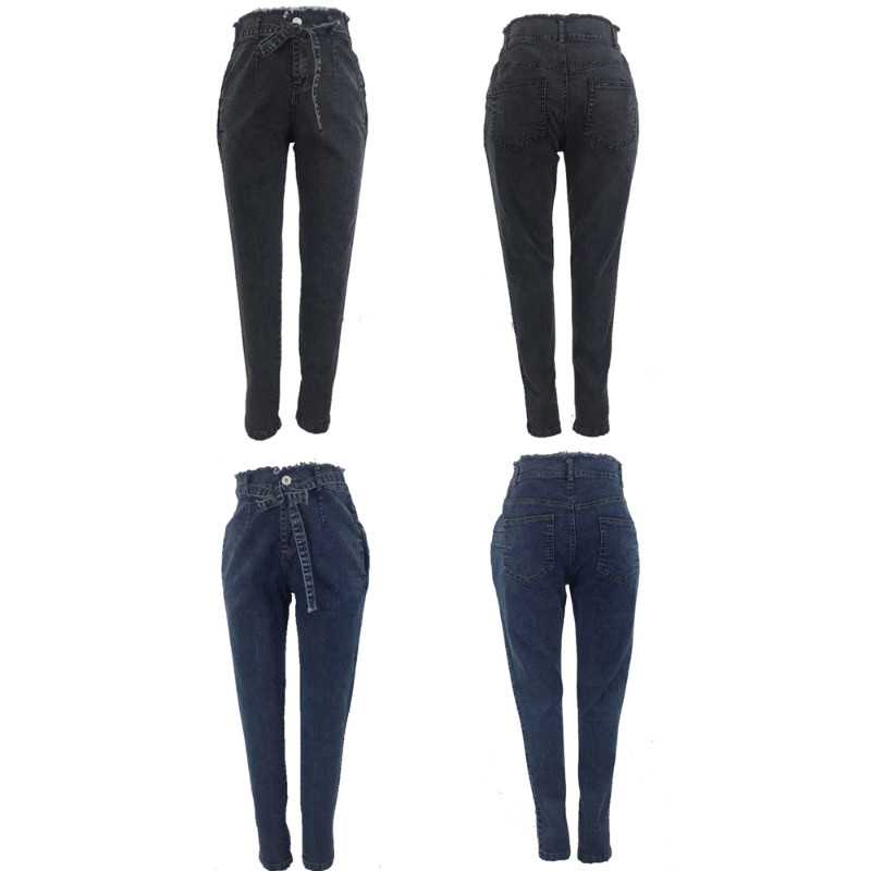 Proljeće 2022. Ženske traperice visokog struka Slim Stretch Denim Jean Bodycon S resicama Pojas Bandage Skinny Push Up traperice Ženska odjeća 5XL