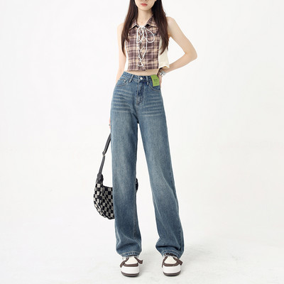 ZOENOVA Νέα Μόδα Σούπερ Μαλακή Στενή Έκδοση Μη ελαστική Ολόσωμη Φαρδιά Φαρδιά Πλυμένο Νοσταλγικό ίσιο τζιν παντελόνι με φαρδύ πόδι