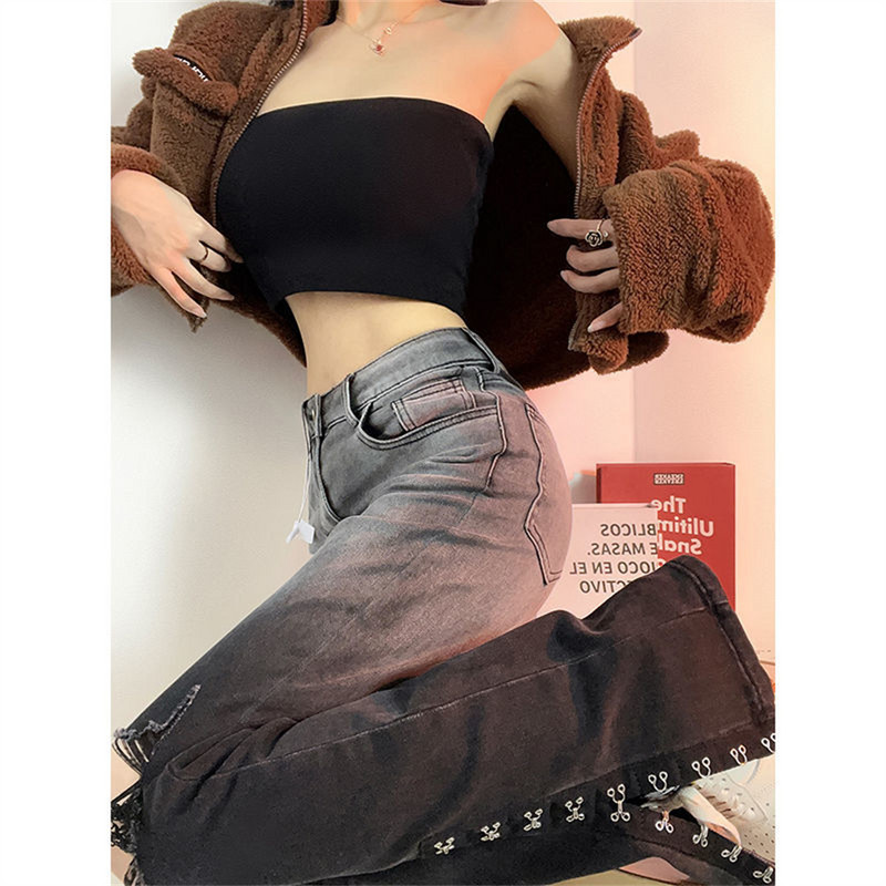 Lepršave traperice Ženske traper hlače visokog struka Za žene Poderane elastične uske modne klasične traperice širokih nogavica za slobodno vrijeme