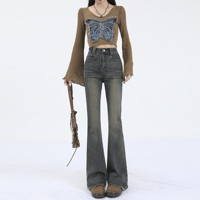 ZOENOVA 2023 Sügisvintage kõrge vöökohaga naiste teksad Ameerika moe tänavarõivad lainelised teksad elastsus õhukesed mitmekülgsed teksapüksid