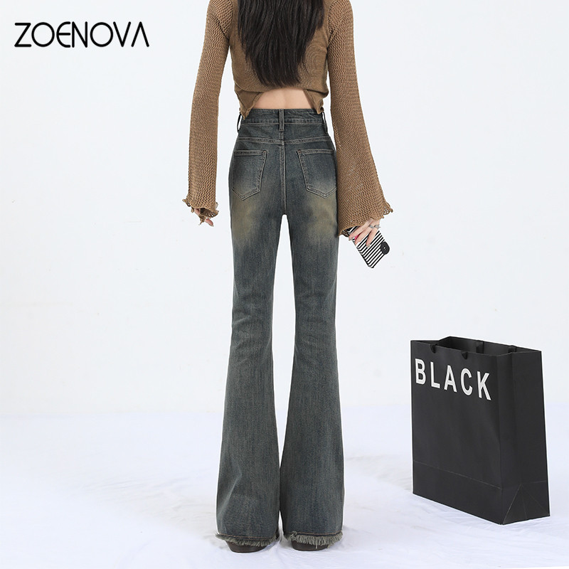 ZOENOVA 2023 Sügisvintage kõrge vöökohaga naiste teksad Ameerika moe tänavarõivad lainelised teksad elastsus õhukesed mitmekülgsed teksapüksid