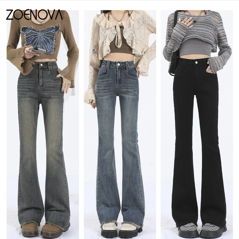 ZOENOVA 2023 Sügisvintage kõrge vöökohaga naiste teksad Ameerika moe tänavarõivad lainelised teksad elastsus õhukesed mitmekülgsed teksapüksid