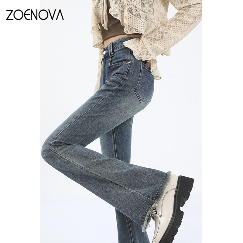 ZOENOVA 2023 Sügisvintage kõrge vöökohaga naiste teksad Ameerika moe tänavarõivad lainelised teksad elastsus õhukesed mitmekülgsed teksapüksid