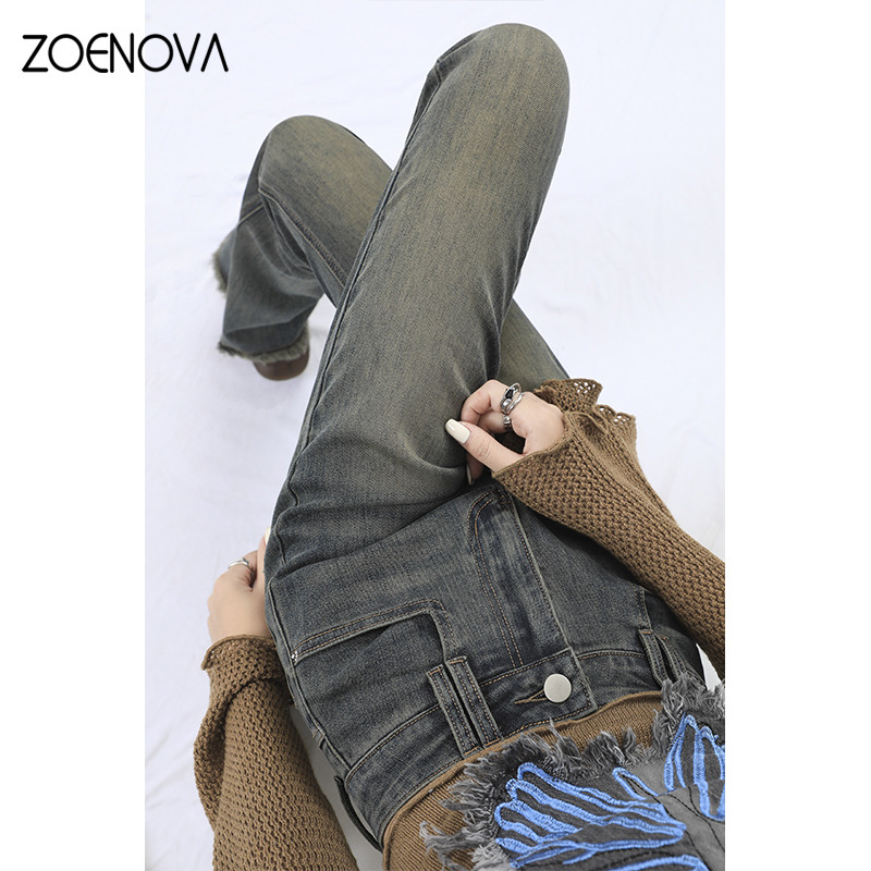 ZOENOVA 2023 Sügisvintage kõrge vöökohaga naiste teksad Ameerika moe tänavarõivad lainelised teksad elastsus õhukesed mitmekülgsed teksapüksid