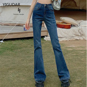 Button Fly Γυναικείο Raw Hem Flare Jeans Φθινοπωρινή μόδα Γυναικείο τζιν παντελόνι Jean Femme ψηλόμεση Ολόσωμο λεπτό τζιν γυναικείο παντελόνι